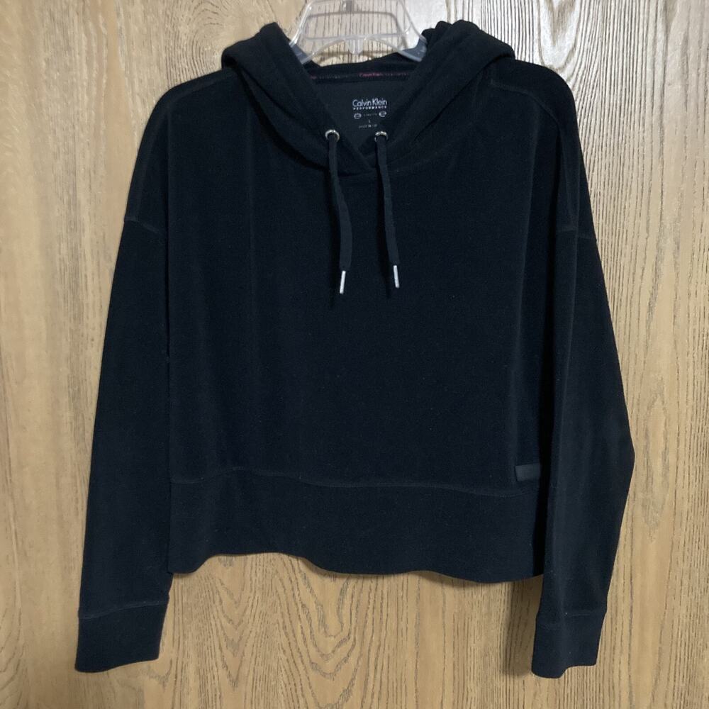 Calvin Klein Performance Stretch Women's Soft Solid Black Cropped Hoodie Size L